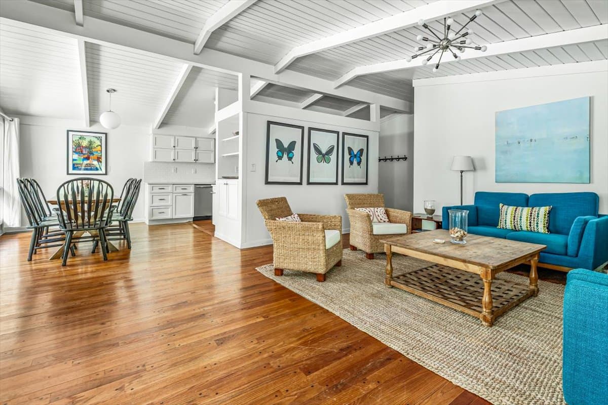 Bright open-concept living room at Ferris Retreat