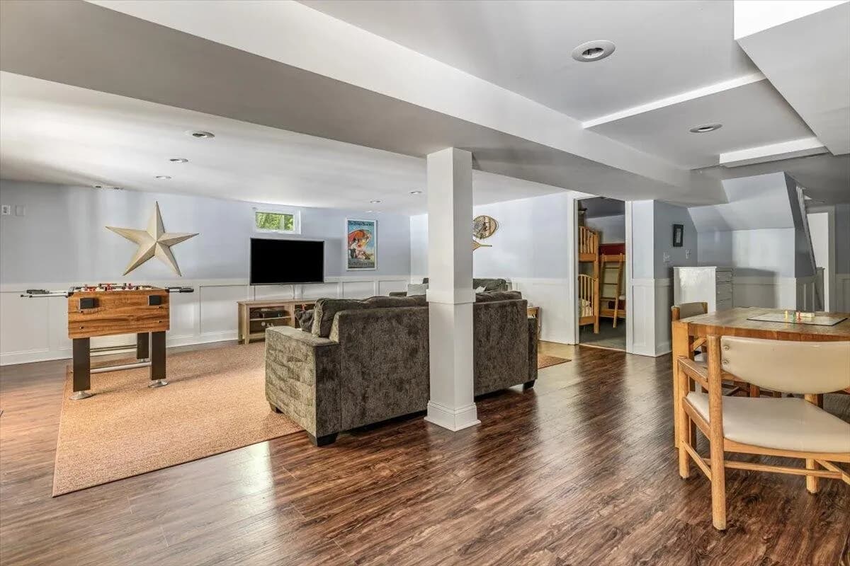 Basement Recreation Room with Foosball Table & TV Area
