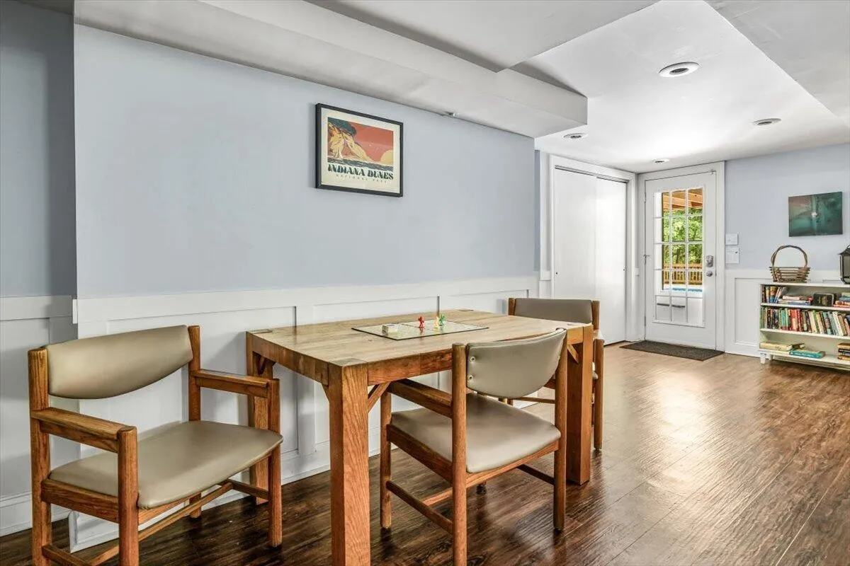 Dining Room with Indiana Dunes Poster & Wood Table