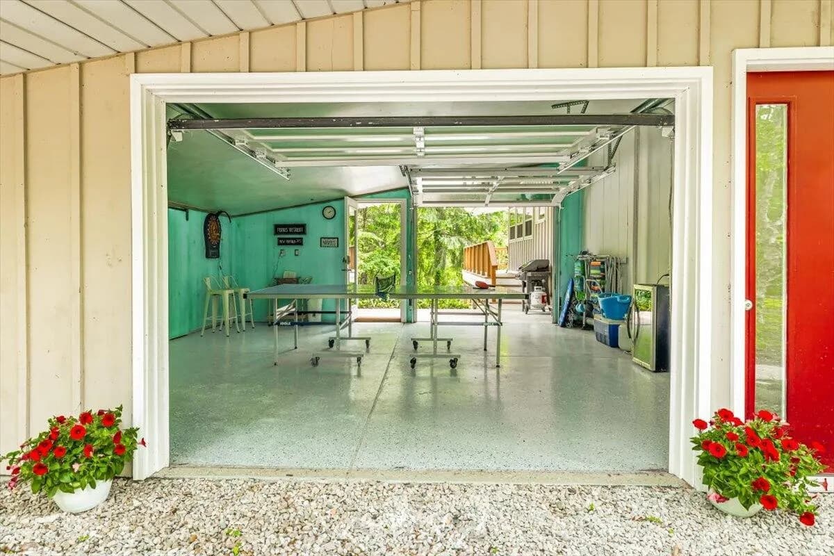 Garage Game Room with Ping Pong Table