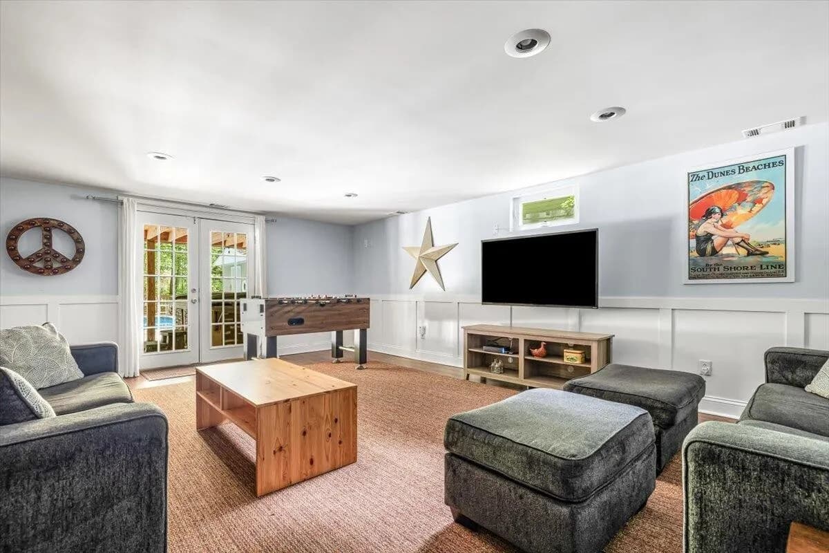 Recreation Room with Foosball Table & Beach Posters